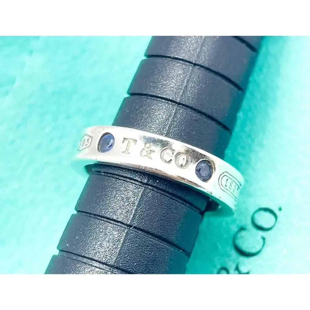 Tiffany & Co. 1837 Montana Sapphire Ring Sterling Silver Size 4 w/ Pouch